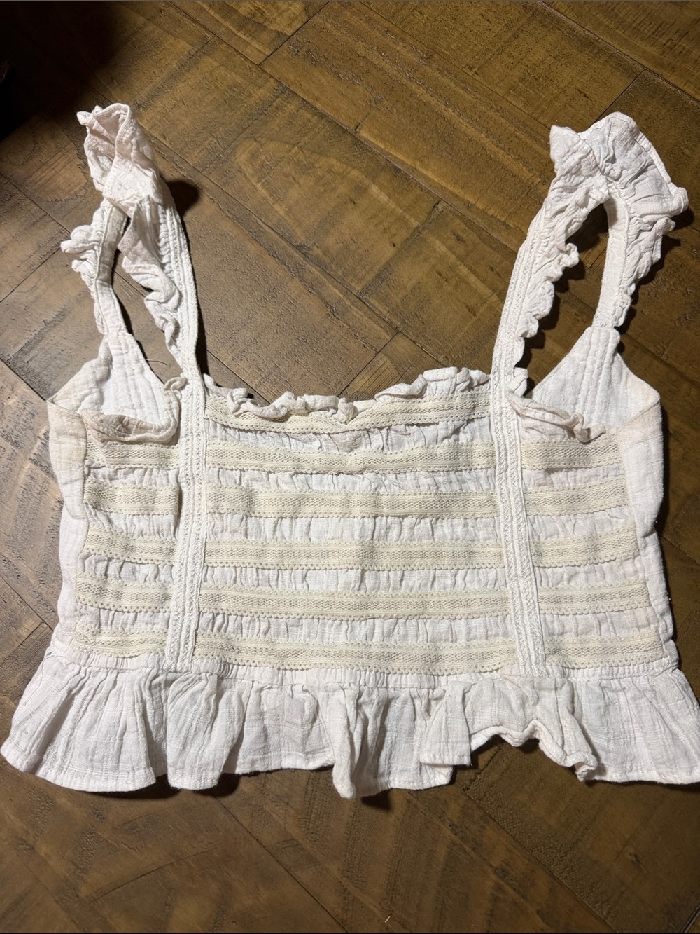 Skylar + Madison Cream Ruffled Smocked Crop Top